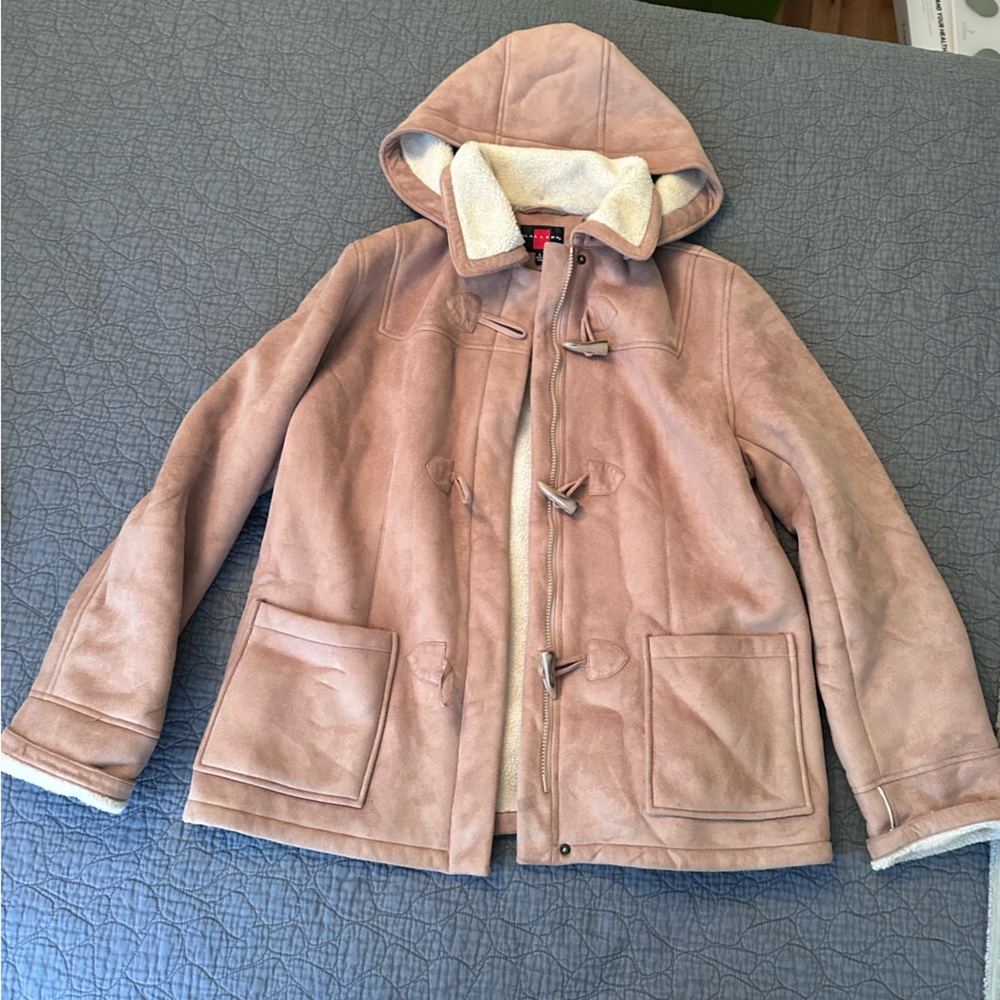 Women’s Gallery Jacket Large Tan Suede Lined Hooded